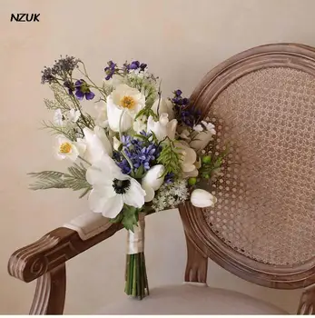 NZUK Изкуствен Букет Лилава Роза Булката Букети за Шаферките Trouwboeket Сватбени Цветя В ръцете на сватбени аксесоари