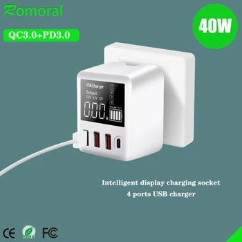 QC3.0 USB зарядно устройство за 40 W, бързо зареждане, адаптер за мобилен телефон с led дисплей за iPhone Xiaomi Huawei Samsung