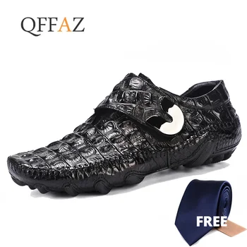 QFFAZ/ известната луксозна обувки за шофиране, мъжки обувки, лоферы от естествена кожа, ежедневни обувки с катарама от волска кожа и крокодилска кожа