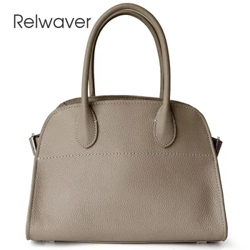 Relwaver дамски чанти от естествена кожа, чанти за жени, 2023, есен нова чанта-тоут, абрикосово-бяла чанта, за да пътуват до работата си, чанта през рамо