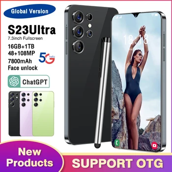 S23 Нов Горещ S23 Ultra Smratphone 7,3 См на цял екран 4G/5G 16gb + 1 TB 7800 mah Мобилни Телефони Глобалната Версия 108 Mp HD