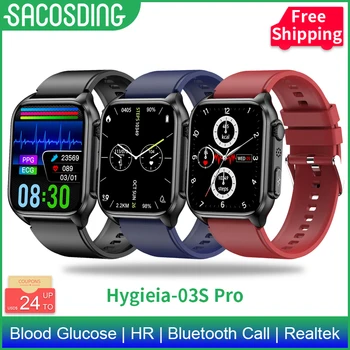 SACOSDING Hygieia-03S Pro Глюкоза в кръвта, ЕКГ + ТОЧКИ Смарт Часовници Bluetooth Предизвикателство Инфрачервен Кислород В Кръвта, Сърдечната Честота Часовници За Здравето Мъжки