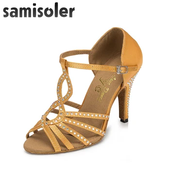 Samisoler B Ново фраза от плат, лъскави панделки, бална зала модни дамски обувки за латино танци, обувки за състезания