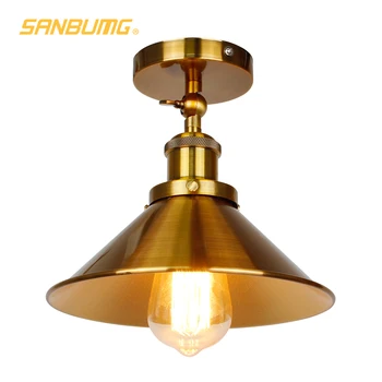 SANBUMG ретро тавана лампа Златен тавана лампа Led Регулируема 120-градусов тавана лампа за дневна