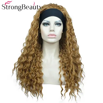 StrongBeauty 3/4 половин перуки Дълга къдрава перука от синтетична косата на жените с превръзка на главата от лед лента Женски перуки