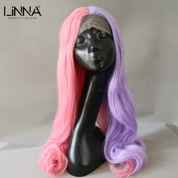 SVETLA Синтетичен завързана жена перука 28 инча лилаво-розов цвят, дълги вълнообразни част, дантелени косата на Лолита