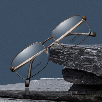 TITANPLUS Рамки За Очила От Чист Титан, Мъжки Квадратни Рамки За Очила При Късогледство, Оптични Рамки За Очила По Рецепта, Мъжки Ретро Метални Очила В Пълна Рамка