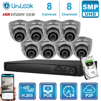 UniLook 8-Канална Система за видеонаблюдение 4/6/8 бр 5-Мегапикселова Мини Куполна Камера NVR Комплект Външна охранителна Система за Нощно Виждане 2,8 мм Обектив H. 265 P2P View