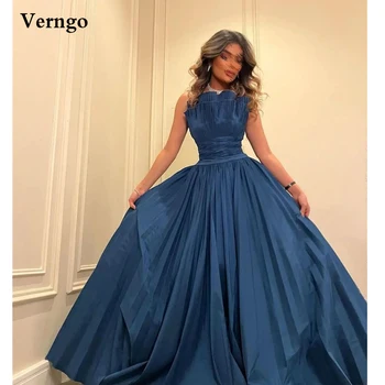 Verngo Прашни сини дълги вечерни рокли от тафта, без презрамки, с драпировкой, Саудитски арабски дамски официални рокли за бала, винтажное рокля за партита