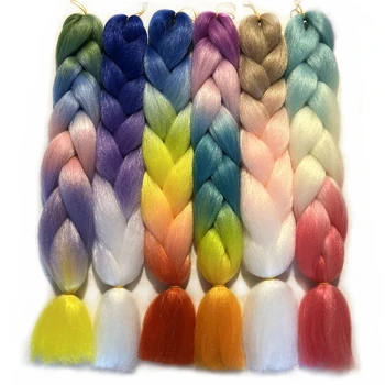VERVES изкуствена коса, плетене омбре 100 г/бр 24 инча Три двухцветных опашка от топлинен влакна за удължаване на косата, цветове на дъгата