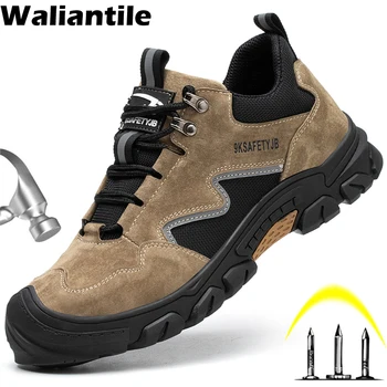 Waliantile Защитен заваръчен защитно работно обувки за мъже, кожа водоустойчив строителни работни обувки, защитни обувки със стоманени пръсти
