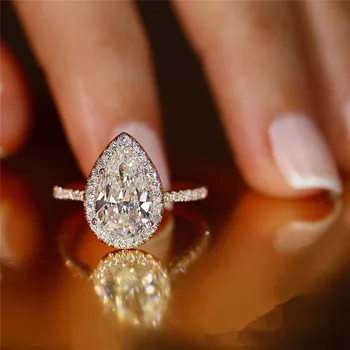 WUKALO, топла разпродажба, дизайн капки вода, женски пръстен, микро-подплатени кристали, цирконий, елегантна сватбена ангажимент бижута пръстен за влюбени