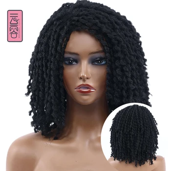 YunRong 10 инча Кратък боб Афро къдрава перука от устойчиви на топлина влакна, къдрава перука, изработени от синтетична коса за черни жени