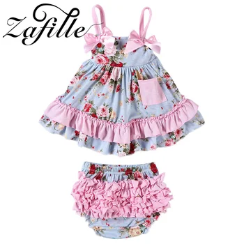 ZAFILLE/ комплект дрехи за малките момичета с хубави цветя принтом, детски костюм в стил мозайка с волани, летни дрехи за спане за момичета