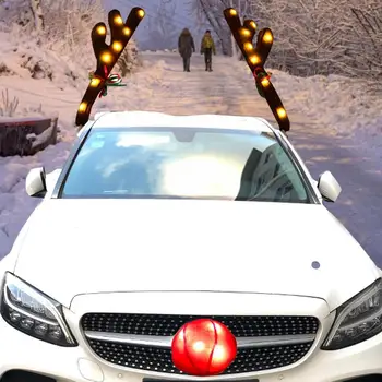 Автомобил с оленьими рога Коледа автомобилно бижу с носа Плюшено елен led светлини автомобил Новогодишния фестивал Декор подарък