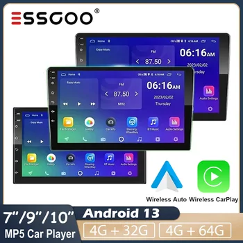 Автомобилна магнитола ESSGOO Android 13 2 Din мултимедиен плейър Apple Carplay Android GPS Auto 2.5 D IPS екран с RDS функция на DSP автомобилна стерео уредба