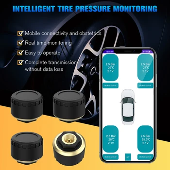 Автомобилна система за контрол на налягането в гумите TPMS, съвместим с Bluetooth дисплей на мобилен телефон, автоаксесоари, сензор за сигнализация за налягане в гумите