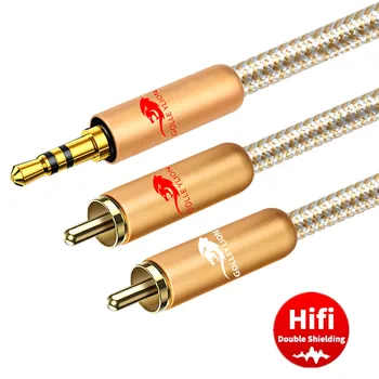 Аудио кабел Hifi Mini Jack 3,5 mm до 2 x RCA Съединители за Телефон PC Преносим Компютър, Усилвател Динамиката на 2 RCA Y Ивица на Екраниран Кабел
