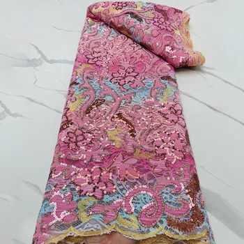 Африканска розово кадифе лейси плат с пайети 2023, благородна окото конфедерация на завесата, дантела за шивашки вечерни рокли в Нигерия