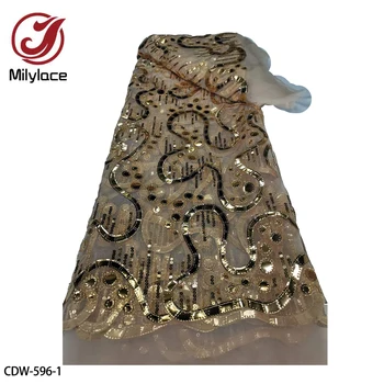 Африкански дантелени платове с пайети 2023, висококачествена дантела материал, френски тюл, лейси плат за шиене на рокли CDW-596
