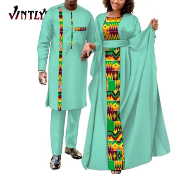 Африкански рокли от 2 теми за жените и мъжки костюми в стил дашики, дрехи за влюбени с флорални принтом, рокля-халат за баня в стил мозайка Wyq949