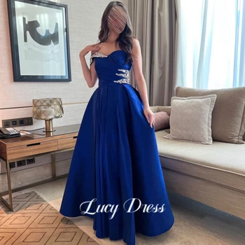 Бална рокля Lucy, вечерни рокли линия A, женски елегантна вечерна рокля за жените 2023, сатенени сини рокли без презрамки и за официални събития