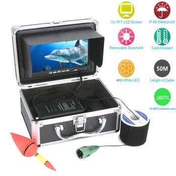 Безплатна доставка! Комплект камера за подводен риболов MOUNTAINONE 50 м от 1000 твл, 6 бр., led светлини със 7-инчов цветен монитор