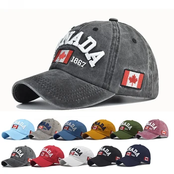 Бейзболна шапка с бродерия букви Канада, модни солнцезащитная шапка за отдих, пролетно-есенна спортна бейзболна шапка от стираного деним, облегающая шапка в стил хип-хоп