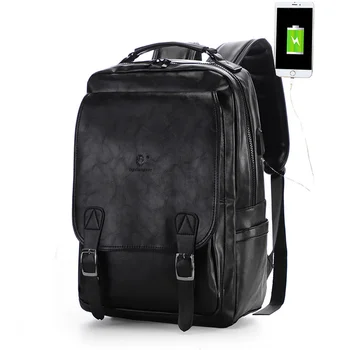 Бизнес мъжки раница от изкуствена кожа, многофункционална раница за пътуване с USB зареждане, модерна училищна чанта за тийнейджъри, мъжки чанта за лаптоп