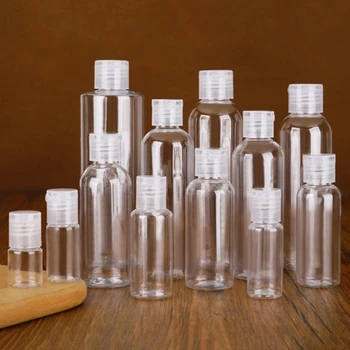 бутилка за еднократна употреба обем 10-200 мл, пластмасови бутилки, за лосион с панти капак от PET пластмаса, портативен контейнер за шампоан за пътуване, прозрачна празна бутилка