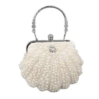 Бяла перлена чанта за вечеря, банкетная чанта известни личности, перлена чанта за парти, женствена чанта през рамо, елегантна чанта през рамо