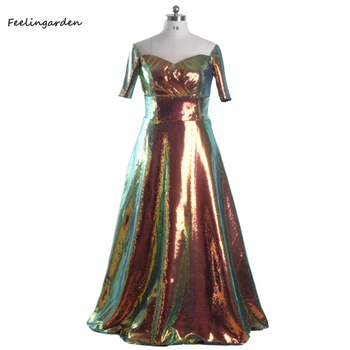 Вечерни рокли със златни пайети, яка стойка, с къси ръкави, цип отзад, трапециевидное рокля с дължина до пода, секси вечерна рокля размер плюс sie A774
