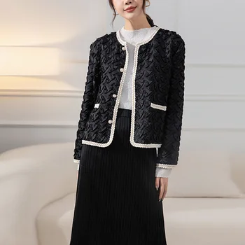 Винтажное плиссированное късо палто в стил Хепбърн за крайградски пътувания, дамско яке, модни однобортная риза с кръгло деколте, дизайнерски стил