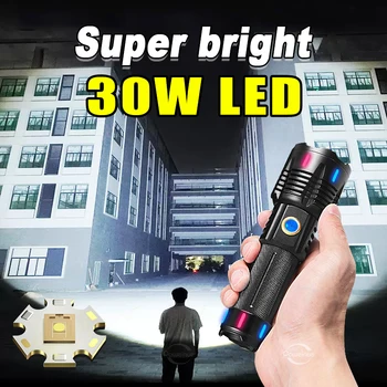 Висока мощност 30 W led осветление на супер ярък телескопична увеличение-фенер 18650 лампа Type-C кабел за зареждане фенер за риболов, къмпинг, светкавица