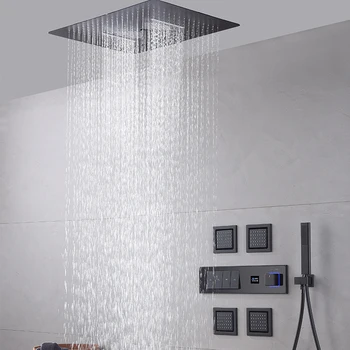 Висококачествен скрит стенен монтаж душ, изцяло меден, с постоянна температура, вграден скрит, определени с черен топ спрей