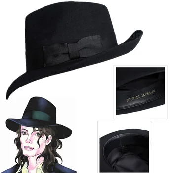 Висококачествена вълнена шапка от австралийска вълна, 1:1, филц шапки за концерти на Майкъл Джексън, класически черни шапки за джаз мъж с широка периферия