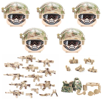 Военна модерна армия Алфа Каска със Строителни блокове фигури на руски войници Камуфлаж за Оръжия Части на пистолета Тухли играчки