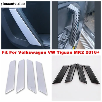 Въглеродни влакна/Сребърен комплект калъфи за подлакътник на вътрешната врата на автомобила, комплект накладки за Volkswagen VW Tiguan MK2, 2016-2022 аксесоари