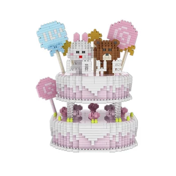 горещ творчески класически cartoony мечка, двойка за рожден ден, модел на сватбена торта, тухли, мини-микро-диамантени блокчета, играчки за момичета, подарък за дете