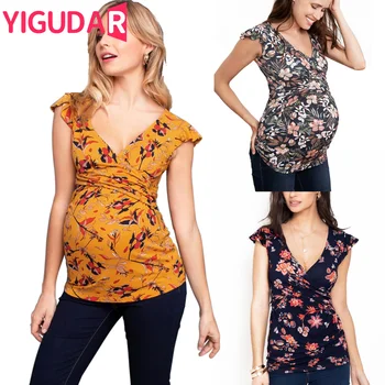 Дамски ежедневни облекла за бременни и кърмещи блузи, тениски за кърмене, новородените с къси ръкави и цветове за бременни
