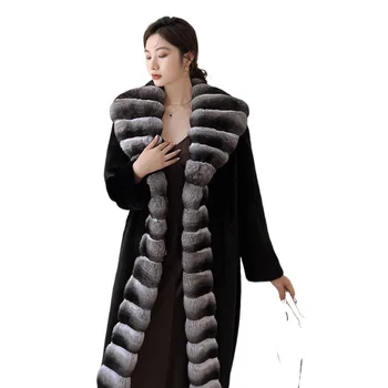 Дамски кадифе норковая палто, дълги зимни дрехи, топла ветровка, шал, палто S-9XL
