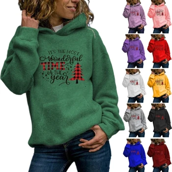Дамски Коледни качулки оверсайз, флисовые пуловер с качулка, потници, блузи, ежедневни есенно-зимни екипировки, дрехи P8DB