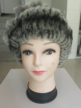 Дамски нова шапка от кожа заек Рекс Grass с удебелени защита за ушите, за зимата е топло и модерен