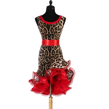 Дамски панталон за латино танци 2023 Ново леопардовое рокля за латино танци за Възрастни стандарт Румба, Самба латинска америка пола за танци с диаманти