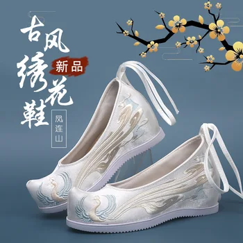 Дамски тъканно обувки с бродерия Хан Фу, етническа танцово представяне на висок ток с бродерия на феникса