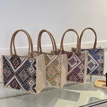 Дамски чанта от плащаницата, чанта за пазаруване в етнически стил, еко-памучен чанта от плащаницата, чанти-слинги, ежедневни чанти-тоут голям капацитет