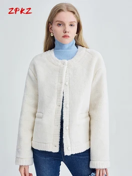 Дамско палто от вълна от овце ZPKZ за есента и зимата, нов сгъсти топло однобортный модерен малко ароматен кратък топ