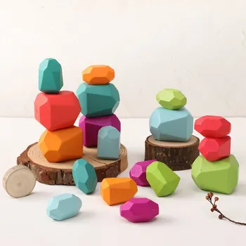 Детска дървена играчка-конструктор, цветен камък, творчески образователни играчки, за игра на снасянето, дървена дъга камък, играчки Монтесори