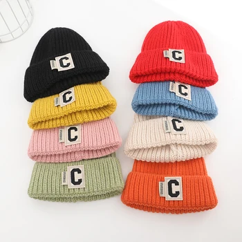 Детска шапчица с корейската буквата C за деца, вязаная шапчица за новородено, детски шапки за момчета и момичета, вязаная шапка за деца, аксесоари за дрехи