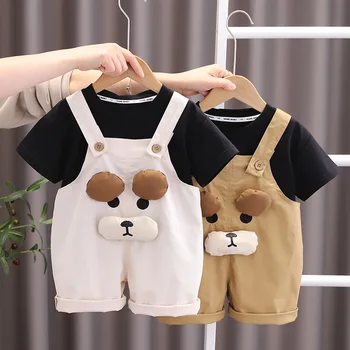 Детски гащеризон с къси ръкави, новост 2023 г., тениска с изображение на бебето, гащеризон, костюм за малкото момче от две части в корейски стил